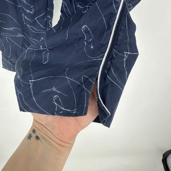 Victoria Beckham Cropped Pyjama Silk Trousers Abstract Swan Print Navy 4 - Picture 5 of 10
